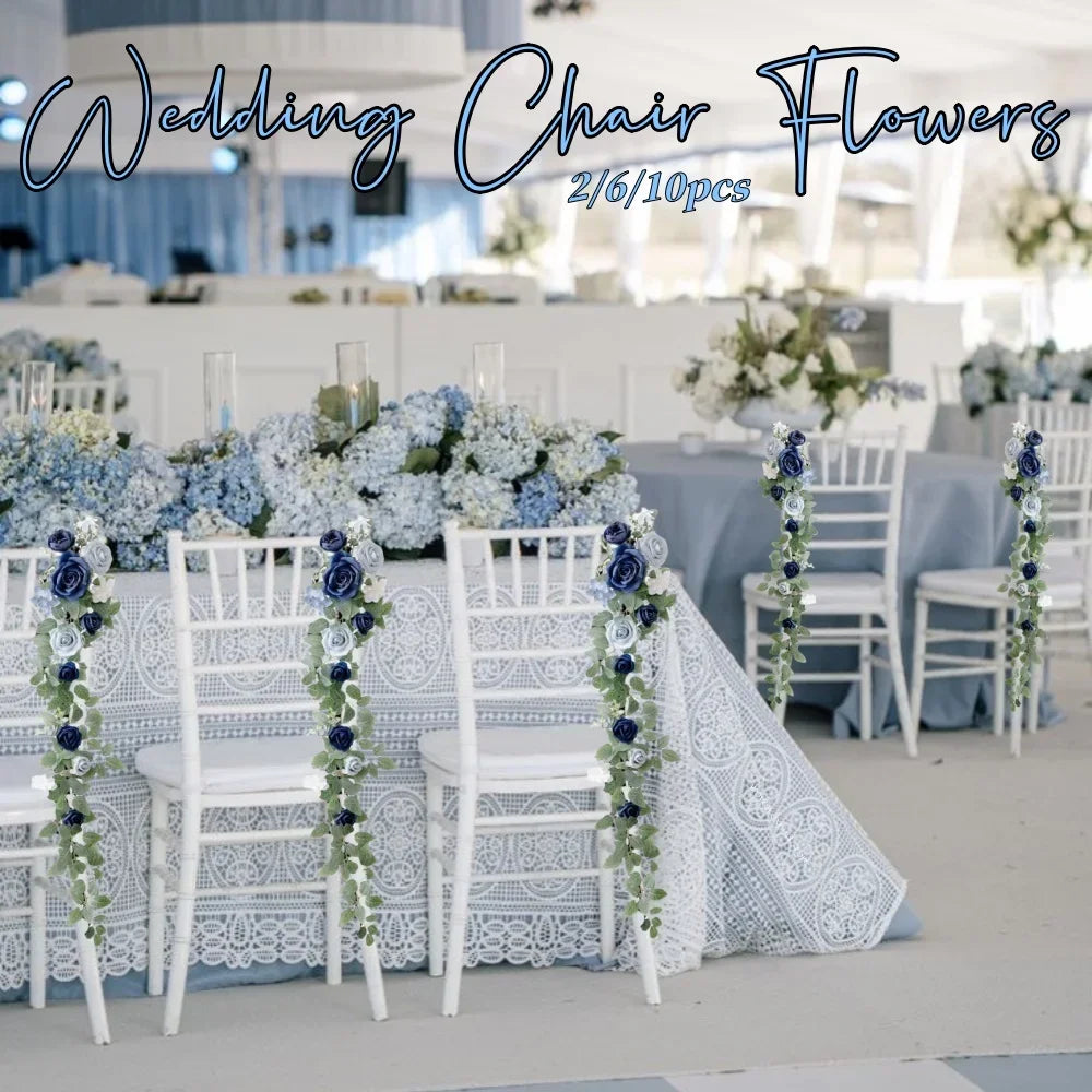 guirlandes florales artificielles roses feuilles vertes mariage romantique extérieur violet blanc bleu