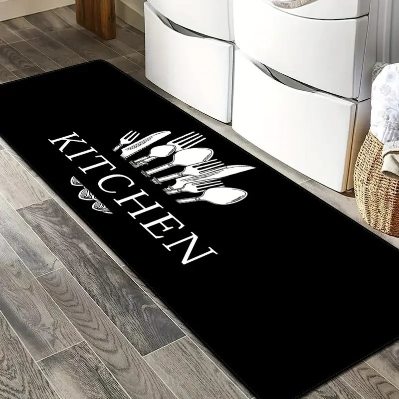 tapis cuisine moderne noir blanc couverts kitchen salle bain salon polyester feutre vinyle rectangle