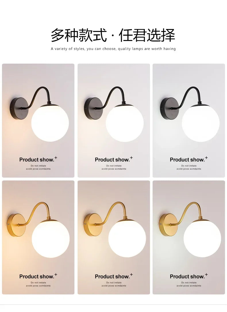 lampe murale moderne appliquée verre noir doré brillante chambre entrée fixée minimaliste lumière led