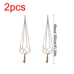 supports plante suspendue macramé boho tissé beige blanc pot fleurs chaines jardins