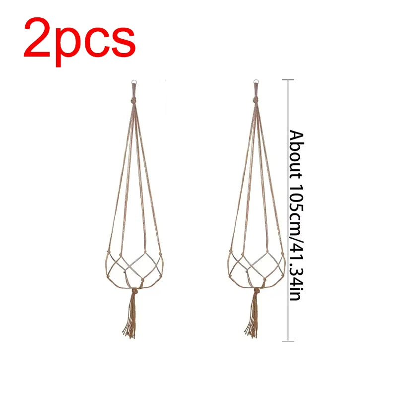 supports plante suspendue macramé boho tissé beige blanc pot fleurs chaines jardins