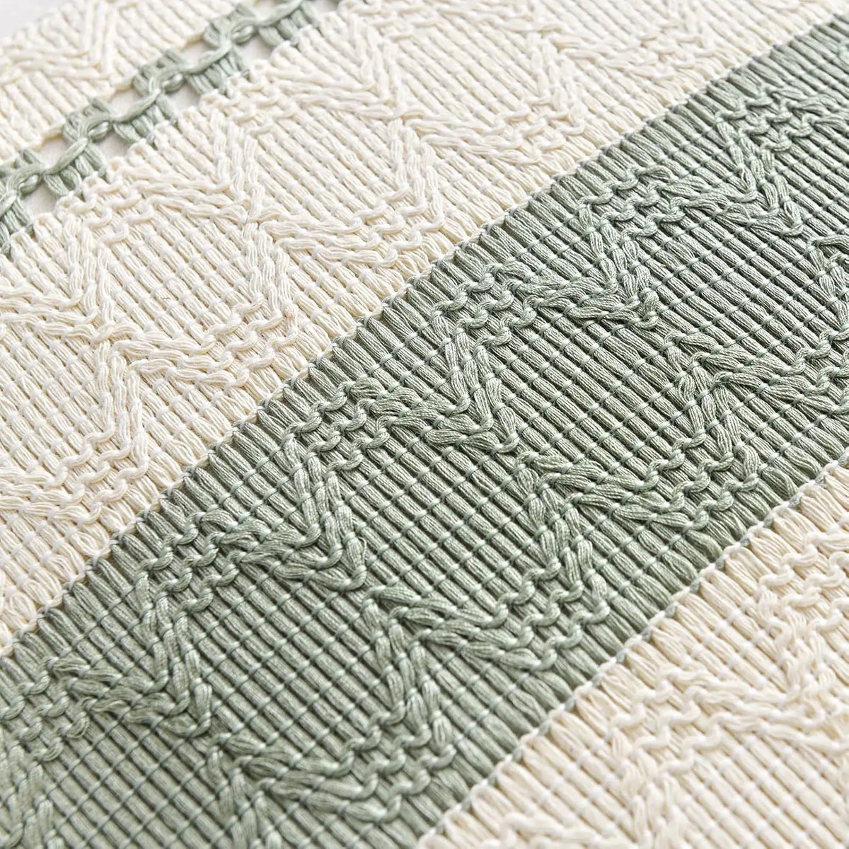 taies d'oreiller polyester vert clair rustique rayures horizontales non toxique respectueux environnement maison hospitalière