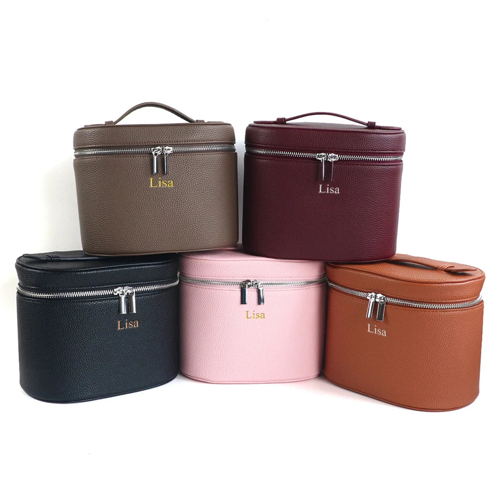 boîte rangement cosmétique simili cuir marron rose noir compartiments internes poignée amovible moderne pratique