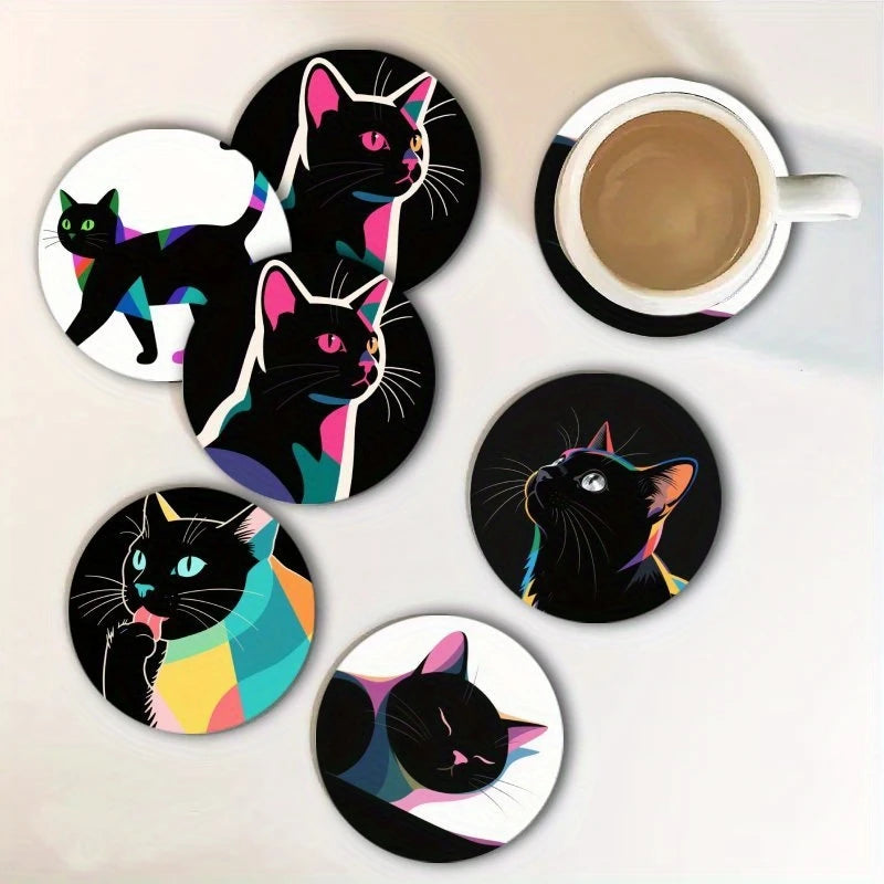 coasters bois chats dessins moderne artistique noir blanc rouge vert bleu abstrait domestique cuisine