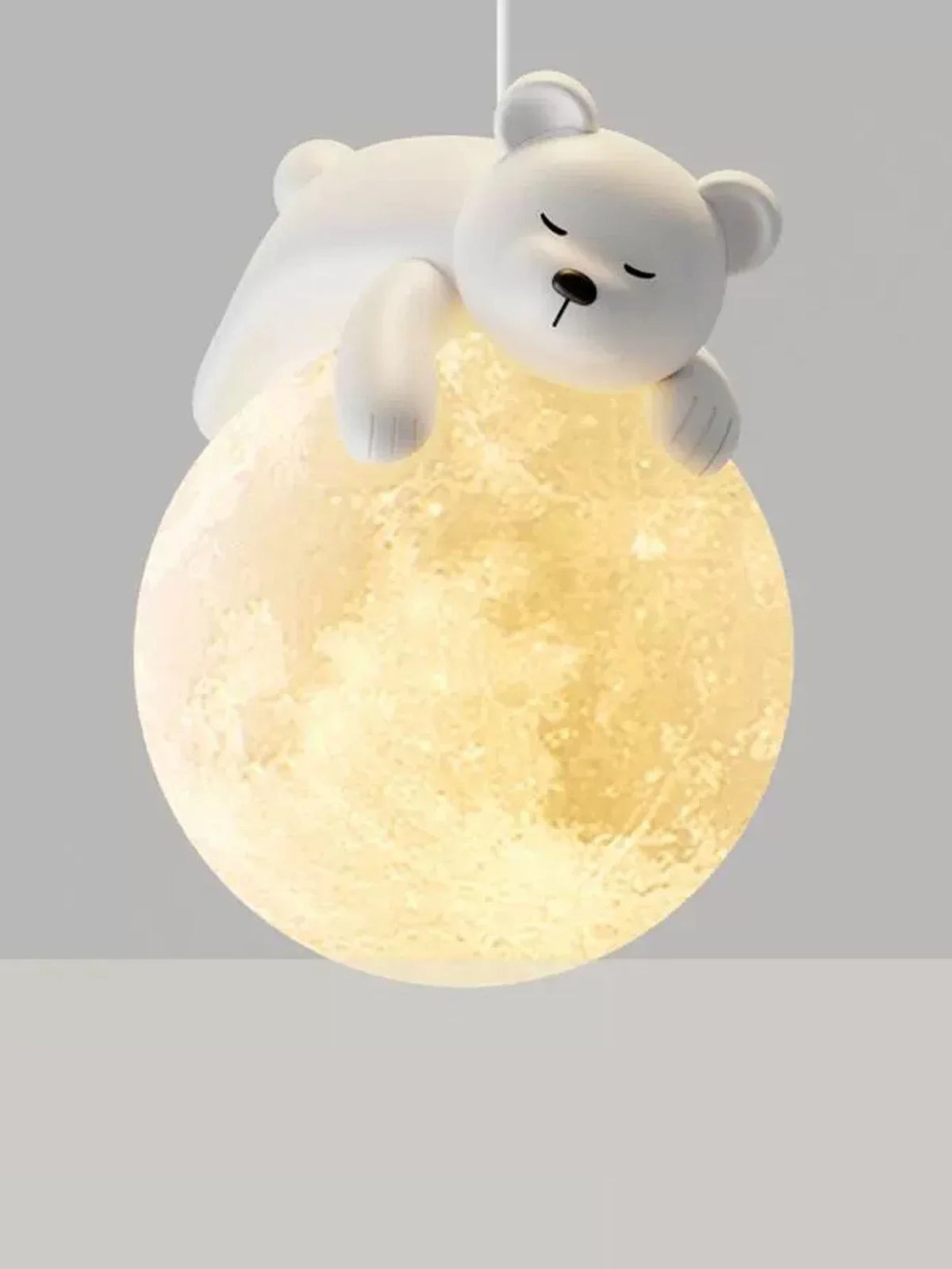 lampe suspendue moderne blanche oiseau lune enfantine texture réfléchissante cordon blanc chambre enfants
