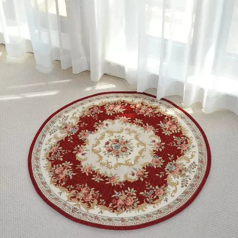 tapis rond décoratif classique motif floral broderie intérieur salon maison doux antidérapant