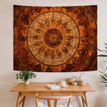 tapisserie bohème mandala orange marron chambre salon décoration murale ethnique scandinave