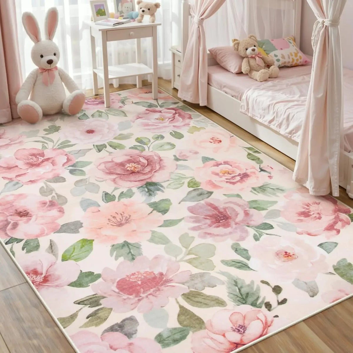 tapis fleurs roses vertes polyester classique chambre salon moderne floral 40x60cm 50x80cm 80x120cm 120x160cm