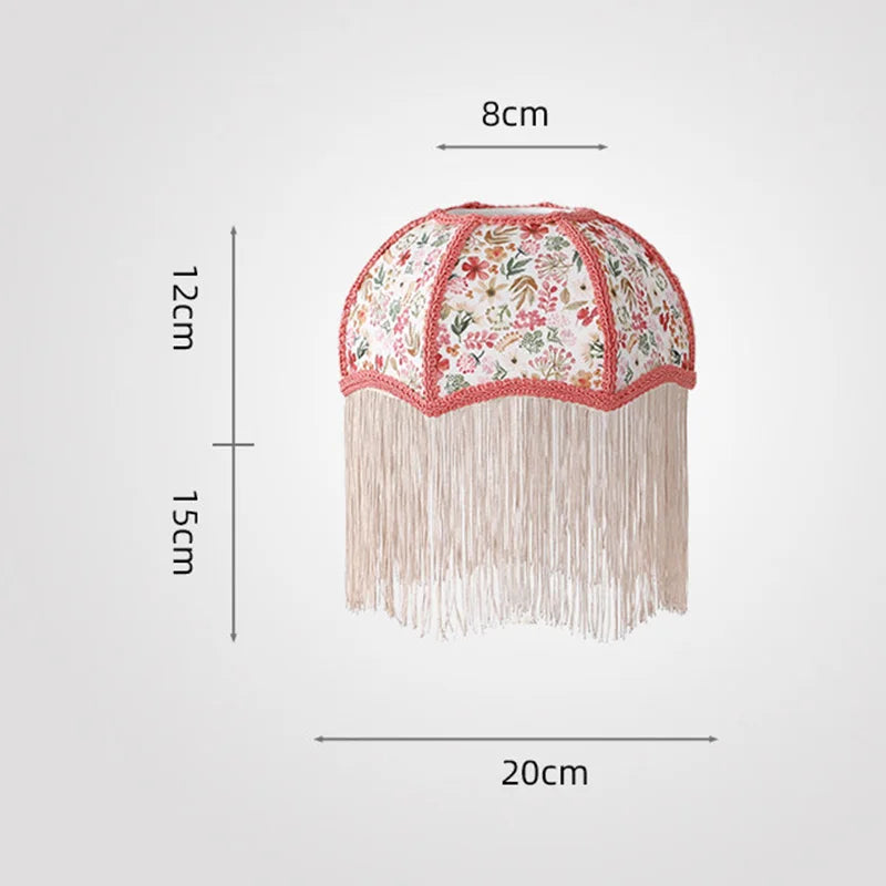 abat jour tissu broderie florale franges vintage palace beige vert rouge