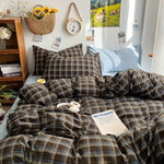 parure lit carreaux vert olive housse couette drap taies d'oreiller coton moderne