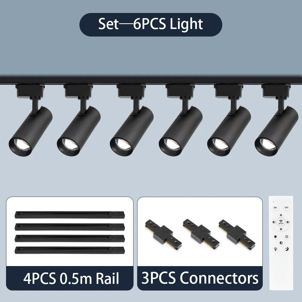 spots led modernes noir blanc télécommande dimmable ensembles complets rail
