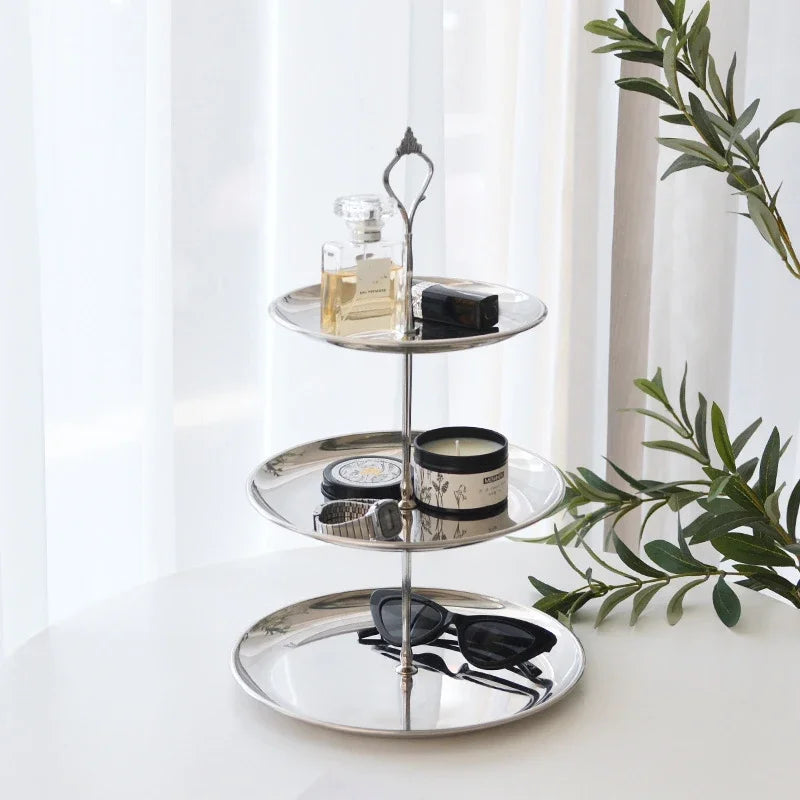 Support présentation desserts niveaux or élégant poignée couronne plateau lisse inoxydable