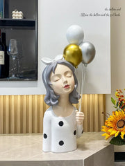 statue fille ballon résine décoration chambre moderne figurine chien or blanc noir