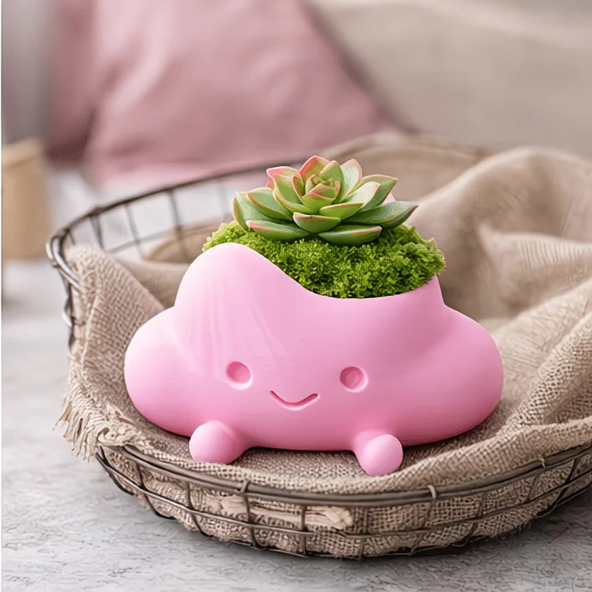 pots fleurs forme nuage souriant couleurs blanc rose jaune mignon cartoon succulente mousse
