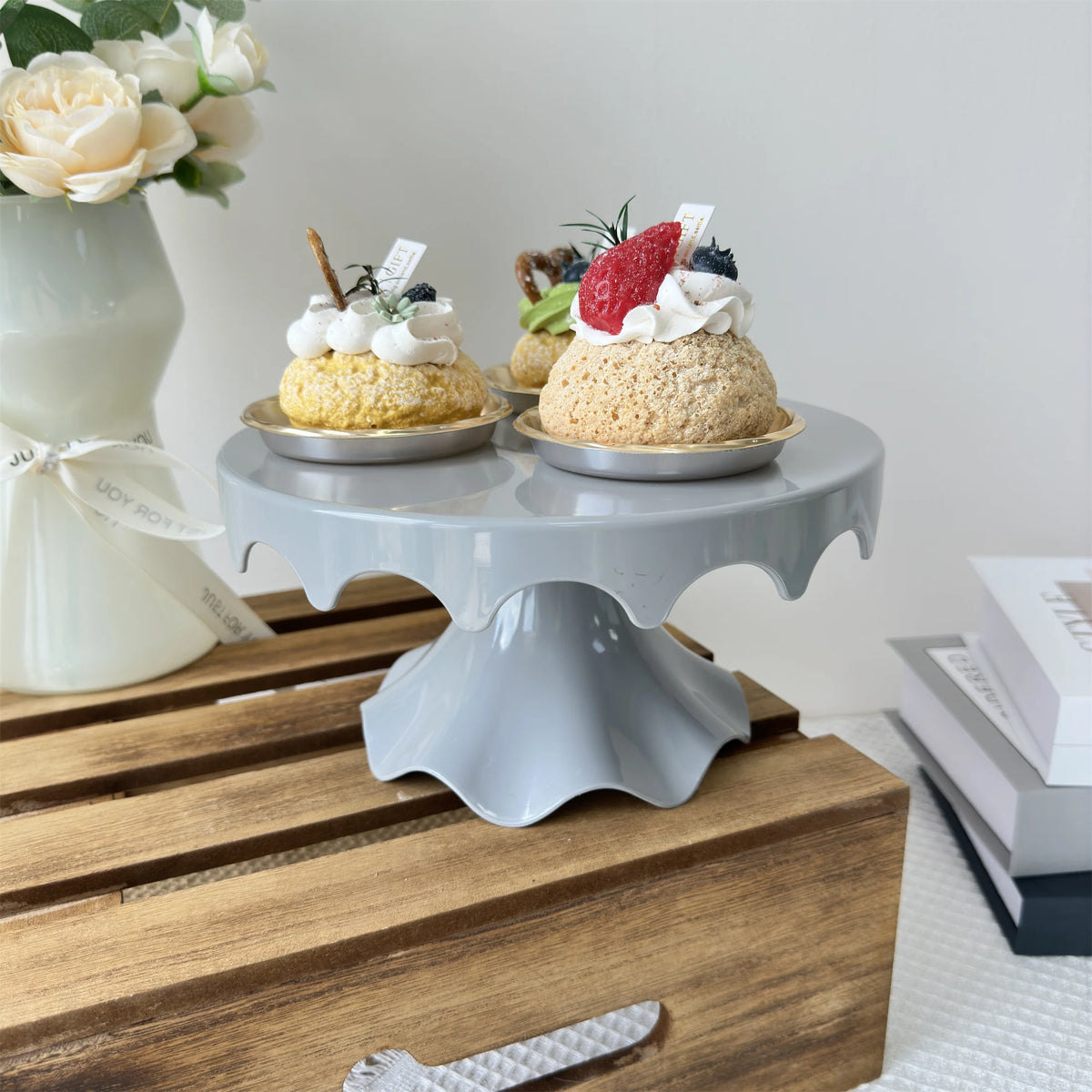 support gâteaux rose rétro anniversaire mariage décoration fête blanc gris vert bleu moderne