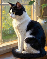 Toile peinte chat fenêtre diy adulte relaxation mur moderne noire blanche crochets pinceaux peintures