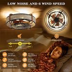 ventilateur moderne noir doré tissu floral led vitesses reversible télécommande