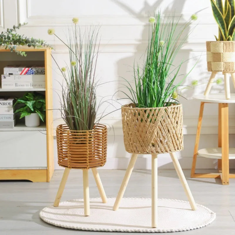 paniers pieds tressés moderne rustique plantes artificielles naturel beige clairextérieur patio jardin