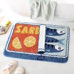 tapis bain moderne fruits poissons antidérapant polyester bleu orange blanc