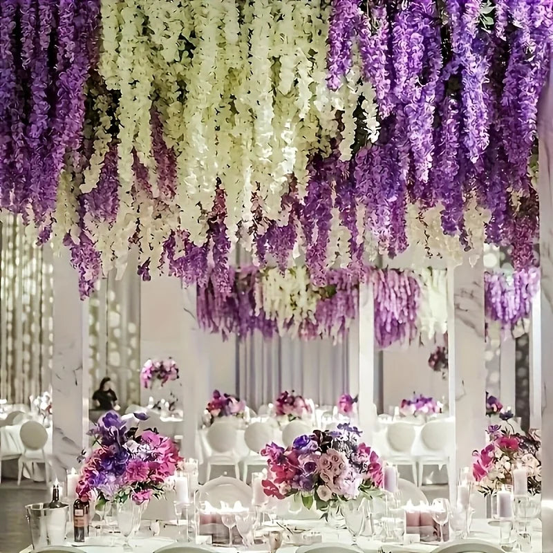 guirlande fleurs artificielles polyester mariage fête noël extérieur blanc rose violet modernes