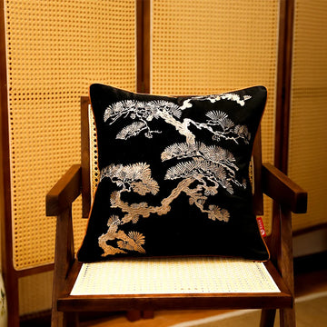 coussin décoratif noir broderie blanche traditionnel housse coussin salon chambre velours luxe