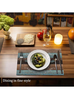 tapis table rustique lin bleu brun gris textes grateful thankful blessed decoratif echangetable