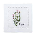 serviette cuisine lin blanc brodée motifs plantes aromatiques naturelle table élégante