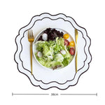 assiettes coton brodées moderne bordure ondulée blanc vert bleu élégantes cuisine