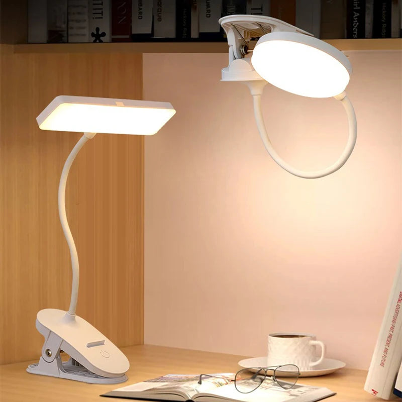 lampe rechargeable led blanc moderne pinces clipser port usb interrupteur base stable