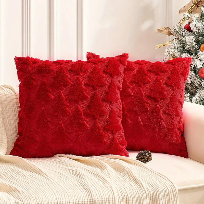 housse coussin noël motif arbre vert rouge blanc decoration maison festive 45x45cm
