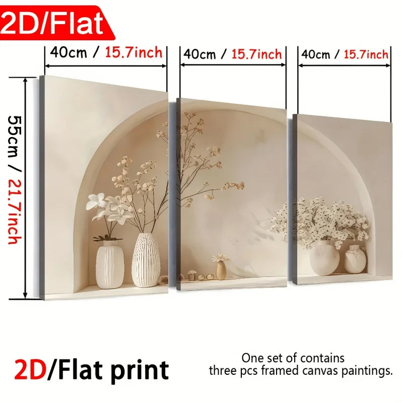 tableaux mural nature morte fleurs blanches vase blanc arche beige moderne encadrés miroir clips