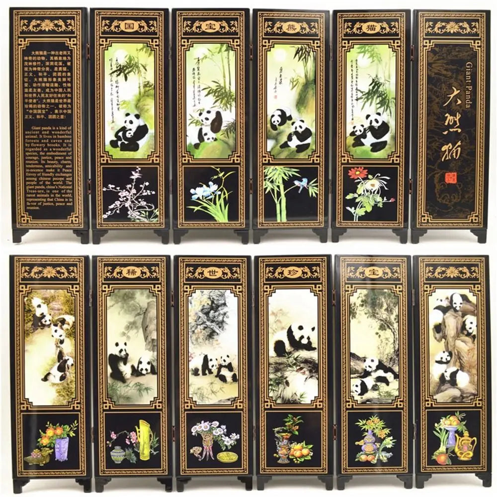 paravent chinois peinture traditionnelle paysages animaux calligraphie bois doré noir ornement chambre multifonctionnel souvenirs