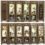 paravent chinois peinture traditionnelle paysages animaux calligraphie bois doré noir ornement chambre multifonctionnel souvenirs