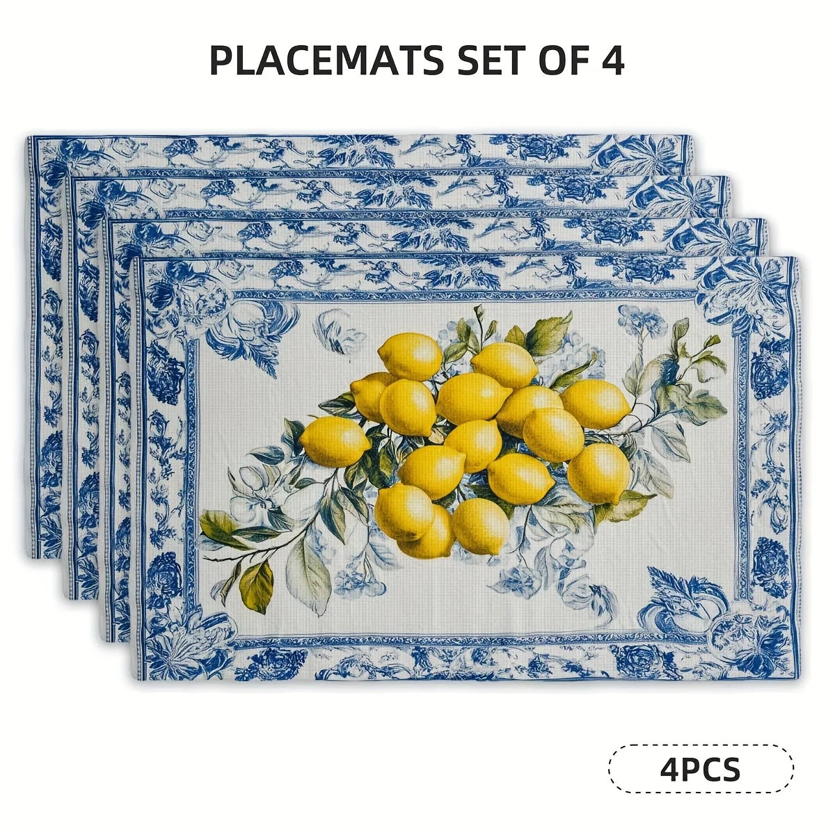 placemats bleu jaune blanc motif floral citron mediterraneen decor 12x30cm 18x45cm set