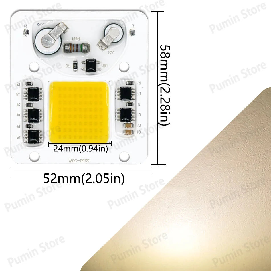 ampoule led cob 50w 3000k 4000k 6500k blanc orange jaune vert bleu rouge circuits