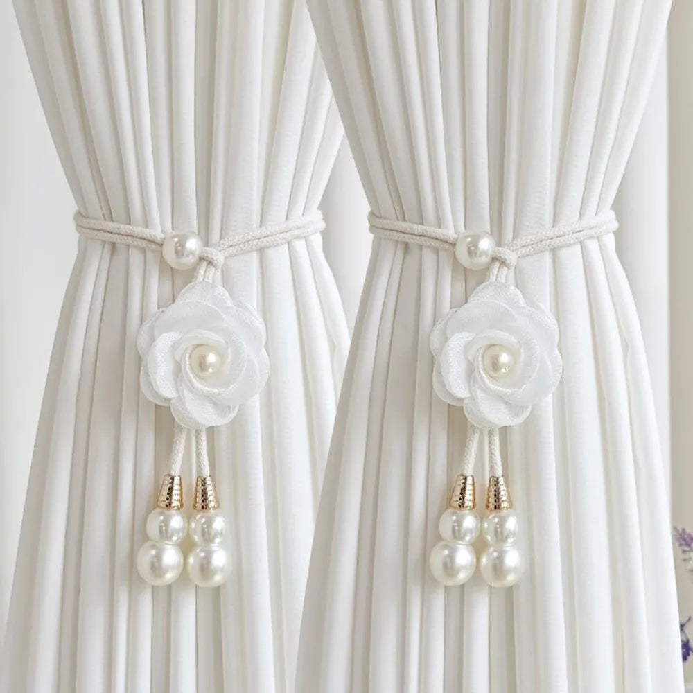 accessoires rideau fleurs cordon tressé rose violet beige blanc vert marronclair