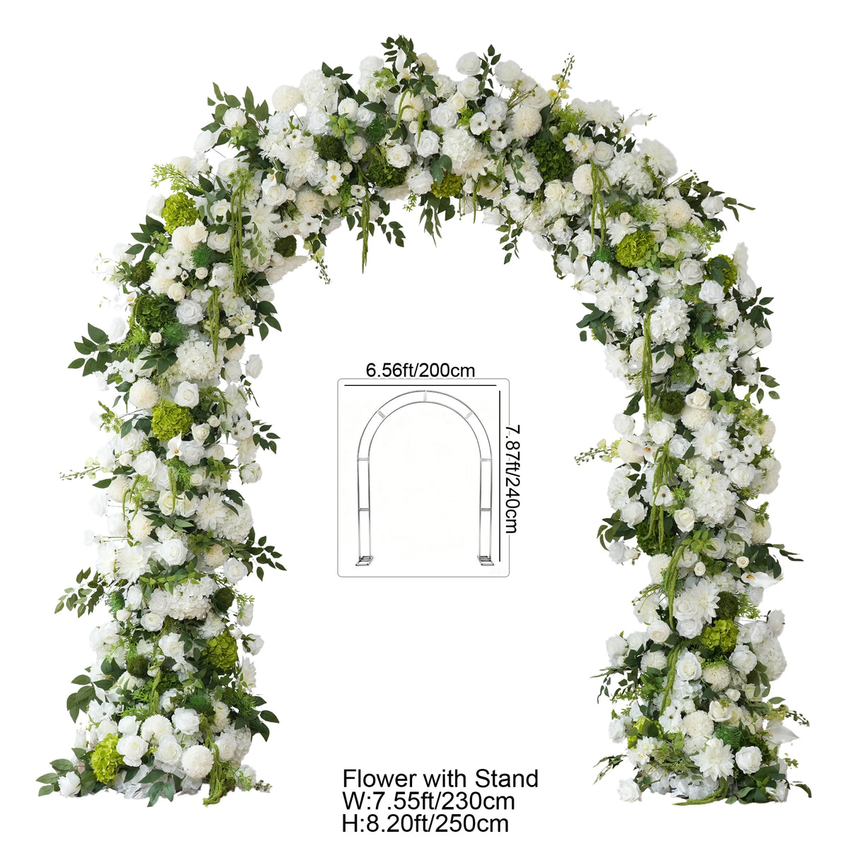 Décoration florale arché vert blanc mariage romantique extérieur classique artificielle feuillets suspension table événement