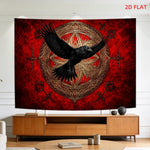 tapisserie murale oiseau vol cercle géométrique motifs floraux gothique rouge noir doré décoration salon