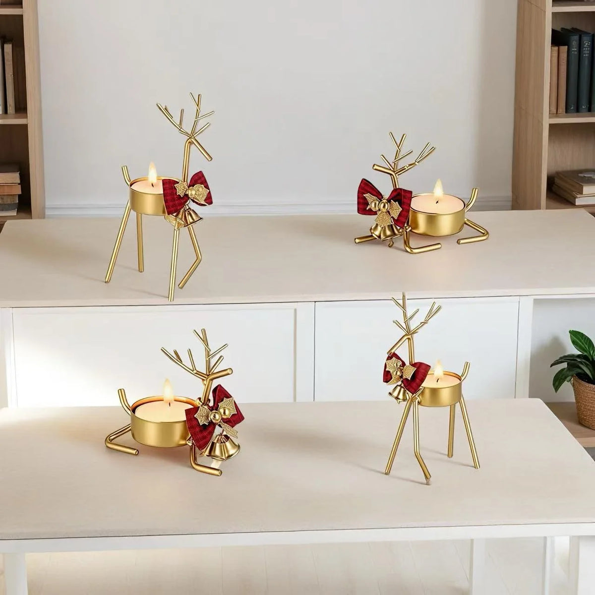 support bougie forme cerf or antlers stylisés noeud ruban moderne décoration table mariage centrope