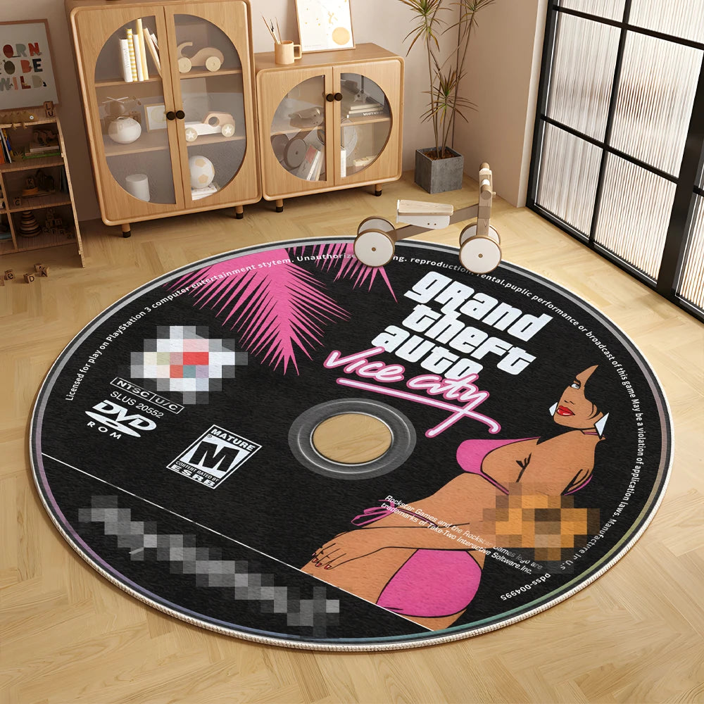 tapis rond pop art femme bikini noir rose homme lunettes soleilintérieur maison voyage porte