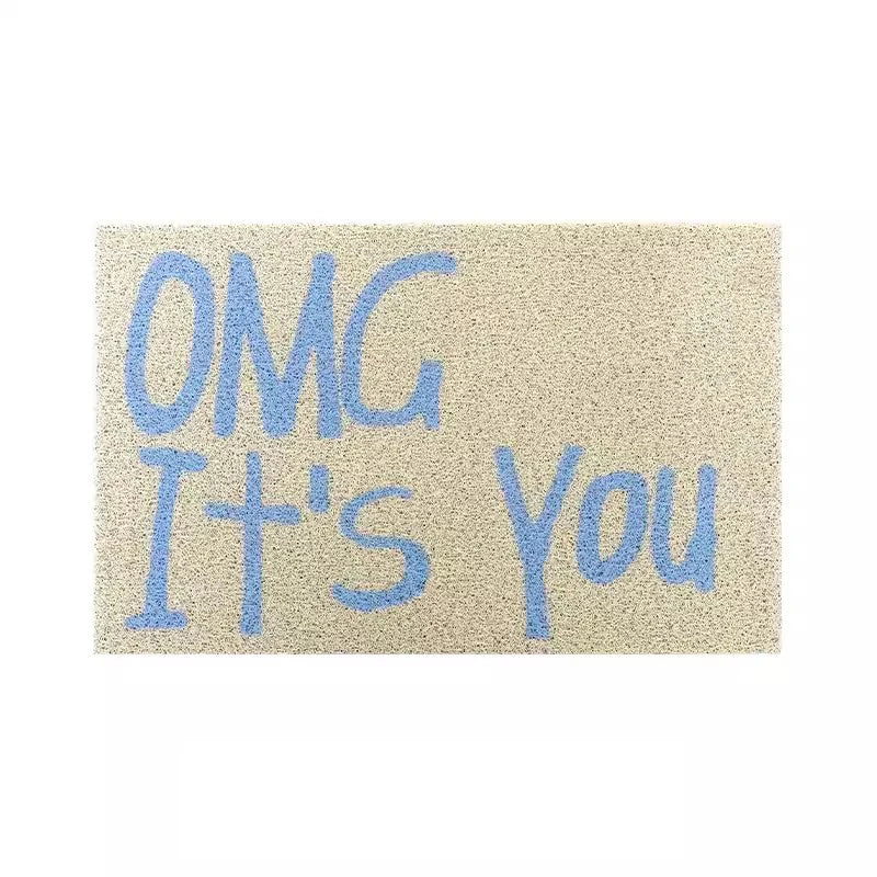 tapis pvc antidérapant moderne lettres omg imprimées beige clair bleu couloir extérieur 40x60cm 50x80cm