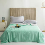 couverture coton doublon 100% coton bleu violet vert blanc moderne fixée boutons