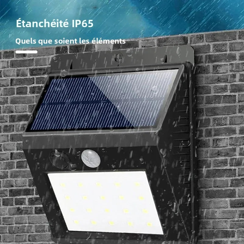 lampe solaire détecteur mouvement 100 led ip65 moderne fixation muraleextérieur jardin garage