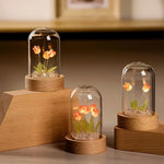 bouquet tulipes artificielles verre transparent tulipes roses blanches vertes feuilles modernes chambre décoration led