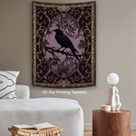 tapisserie gothique corbeau noir violet beige motif floral ornemental rectangle lavable maison chambre studio