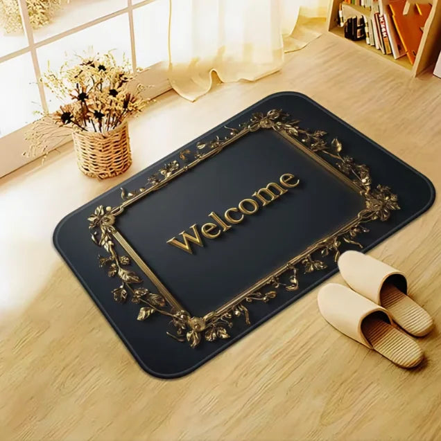 tapis d'entrée élégant classique ornements floraux dorés antibactérien antidérapant 30x50cm 40x60cm