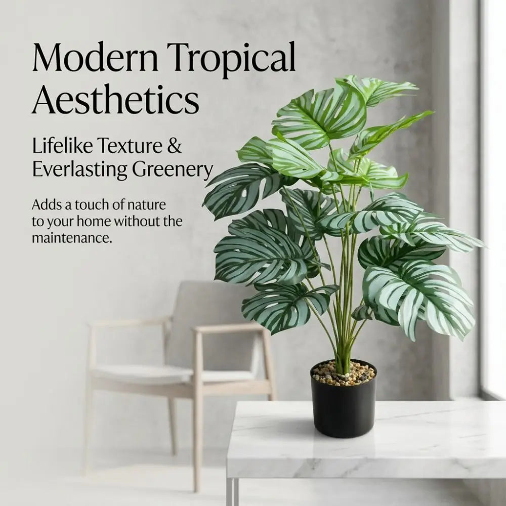 plantes artificielles grandes feuilles vertes blancs moderne tropicale décoration mur extérieur accrochées