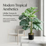 plantes artificielles grandes feuilles vertes blancs moderne tropicale décoration mur extérieur accrochées