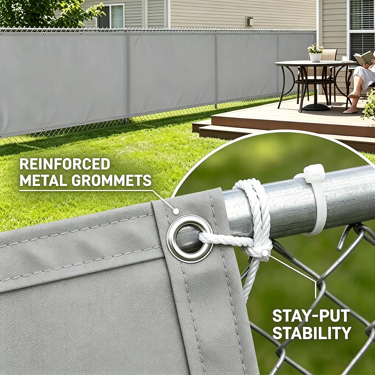écran confidentialité gris moderne toile imperméable corde pinces uv protection balcon 80x300cm