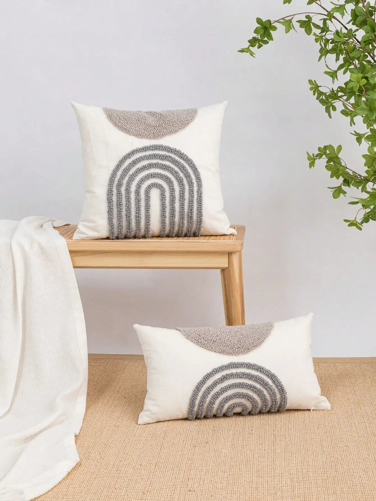housse coussin polyester géométrique arc ciel moderne blanc 45x45cm 30x50cm
